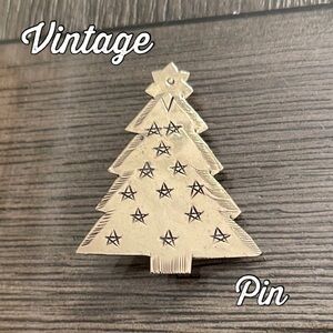 Vintage Brass Christmas Tree Pin with Etched Design Holiday Brooch